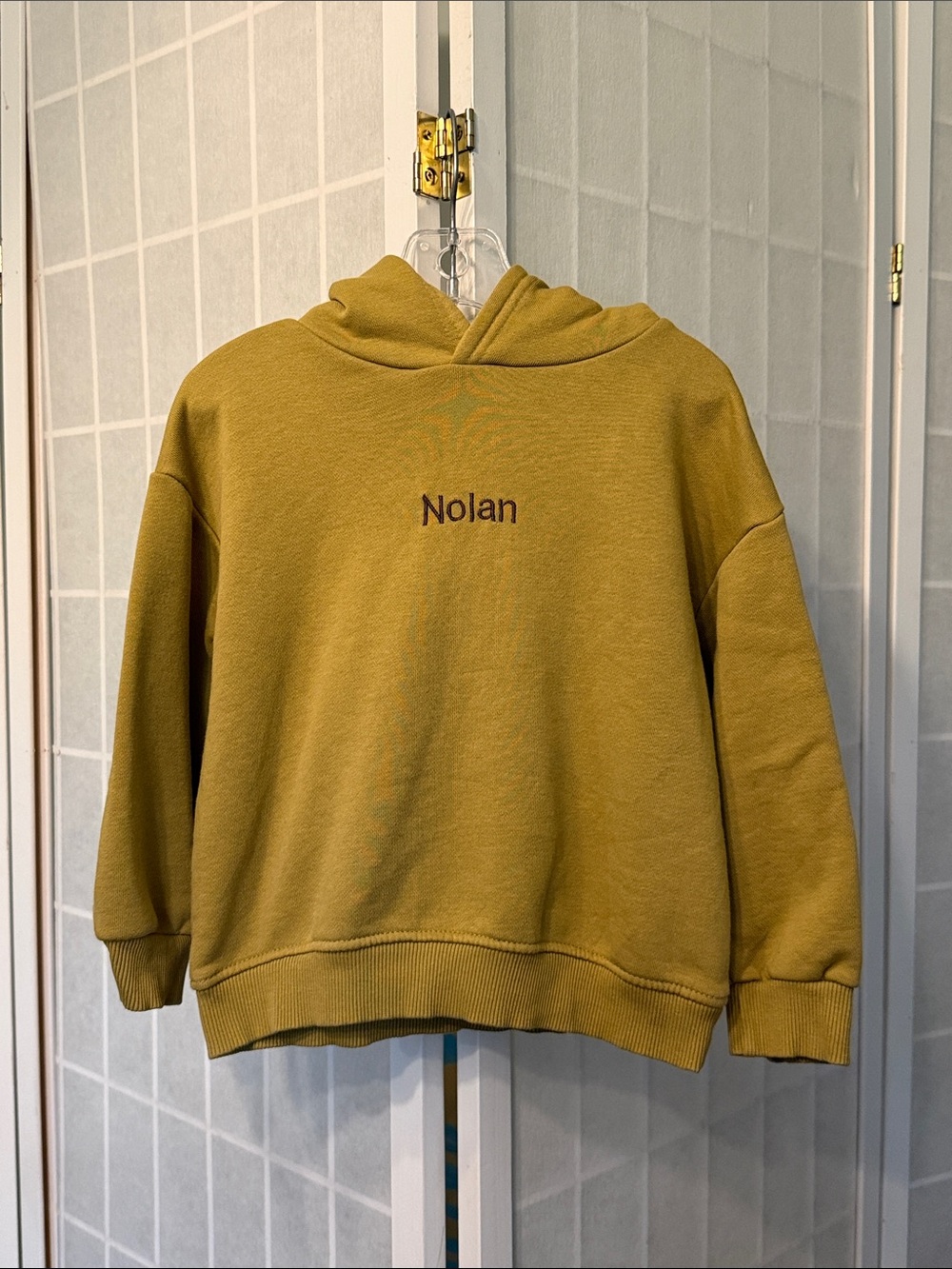 Zara Mustard Yellow Hoodie with 'Nolan' Embroidery Size 2-3